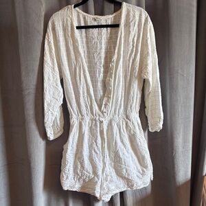 Aerie Long Sleeve White Textured Romper